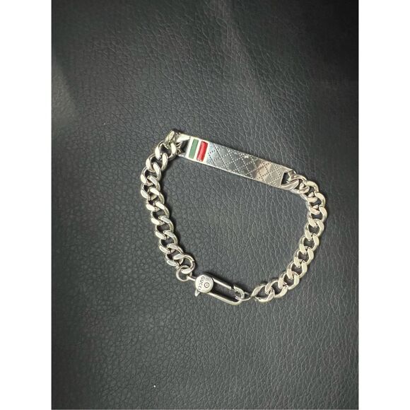Gucci gg silver tone chain bar bracelet unisex - Picture 5 of 7